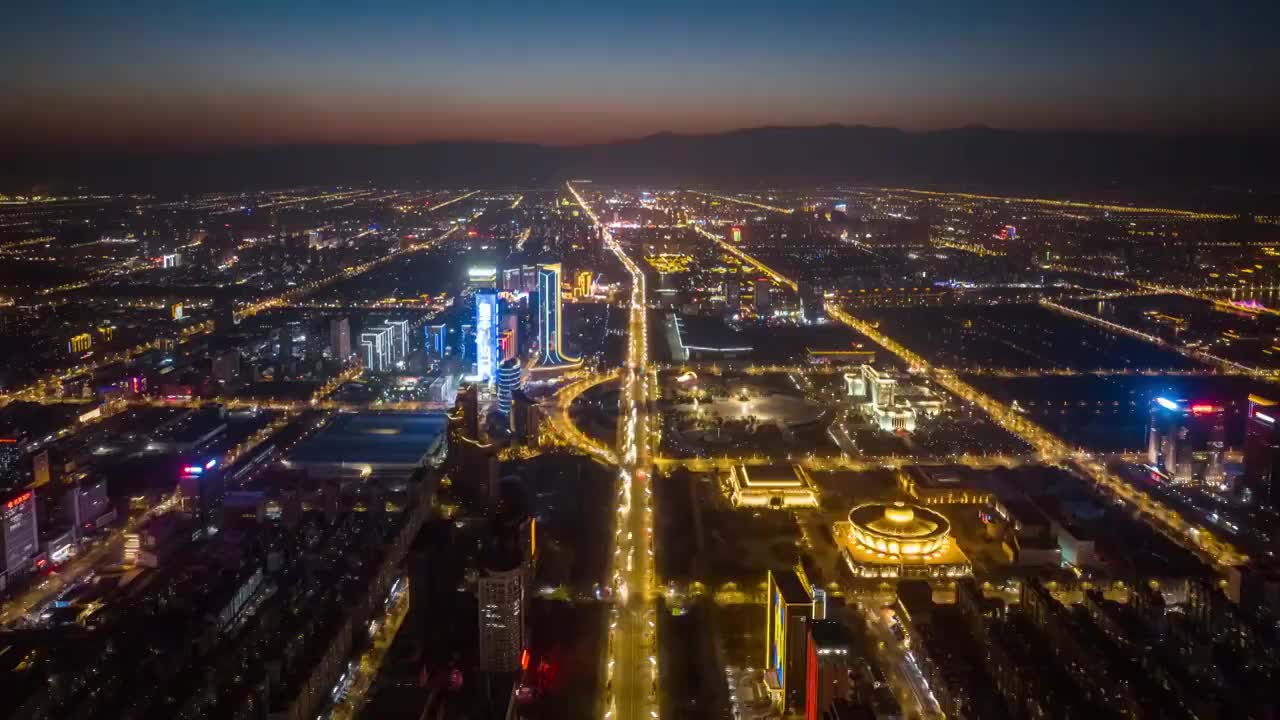 银川市中心北京路两侧城市夜景航拍延时视频素材