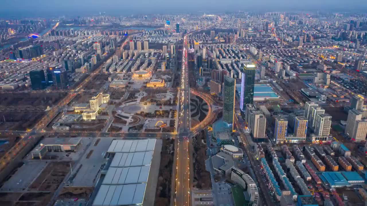 银川市中心北京路两侧城市夜景航拍延时视频素材