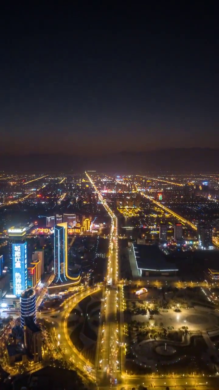 银川市中心北京路两侧城市夜景航拍延时视频素材