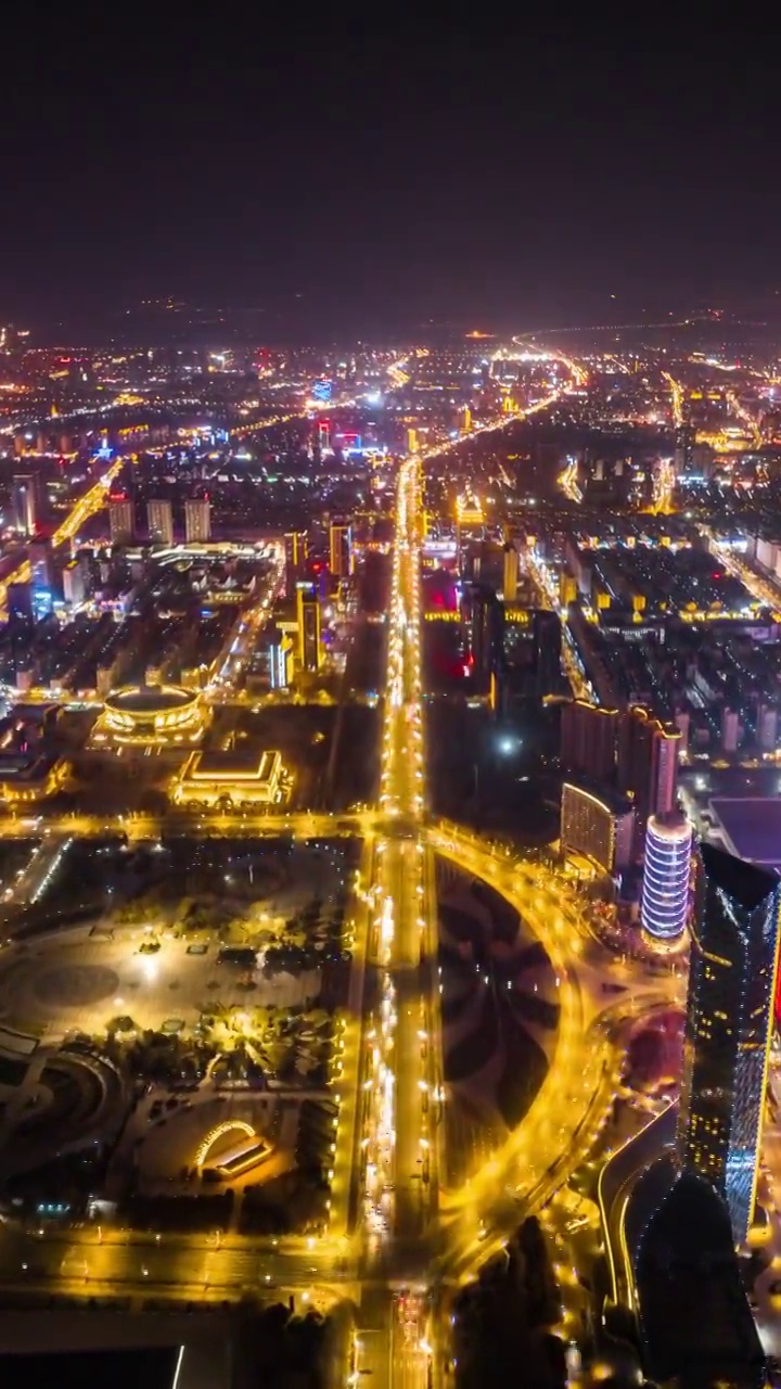 银川市中心北京路两侧城市夜景航拍延时视频素材