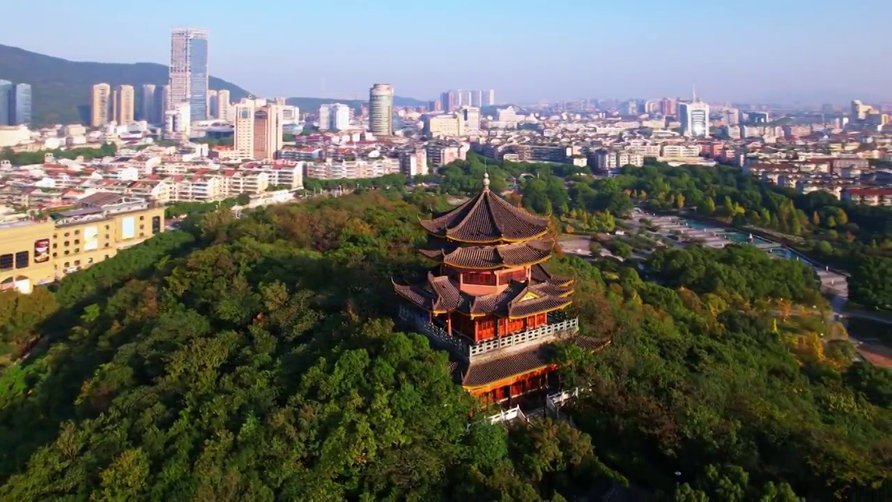 航拍绍兴诸暨著名景点文昌阁楼古建筑视频素材