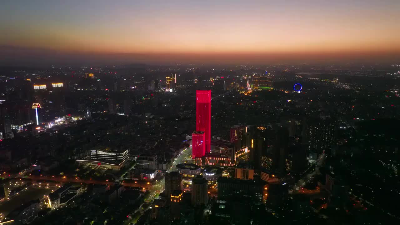 广东省中山市石岐城区城市风光日落夜景航拍视频素材