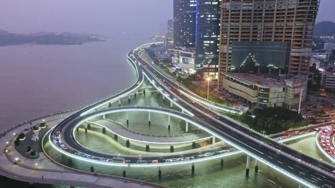 厦门,海峡世茂,双子塔,演武大桥,夜景视频素材