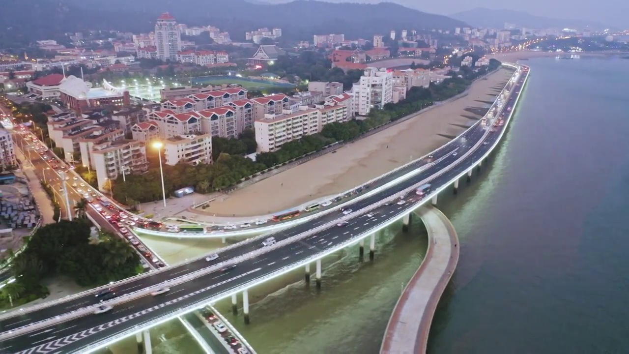 厦门,海峡世茂,双子塔,演武大桥,夜景视频素材