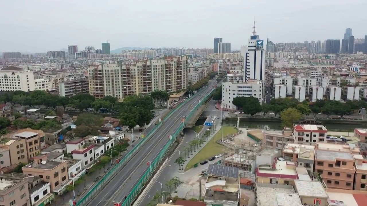 广东佛山顺德大良航拍视频，城市天际线，城市风光，高速路素材，著名景点视频素材