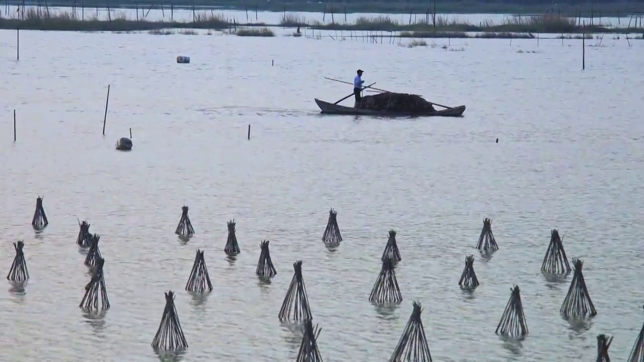 海面上的捕鱼船视频素材