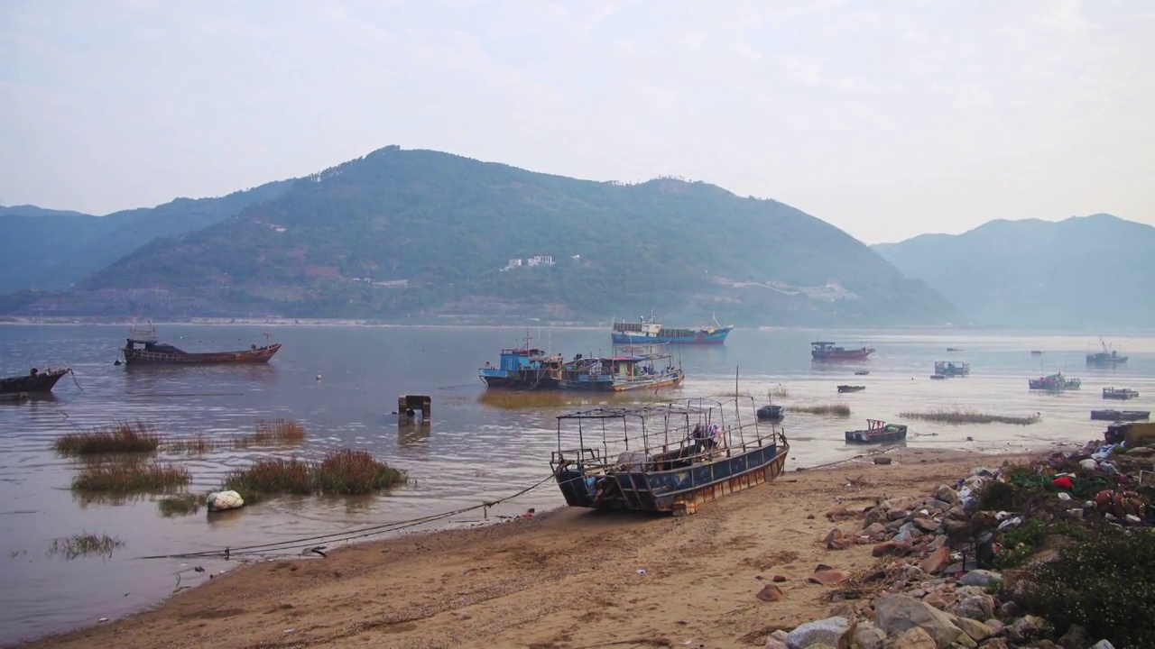 北岐滩涂,太阳坞滩涂,港口,码头视频素材