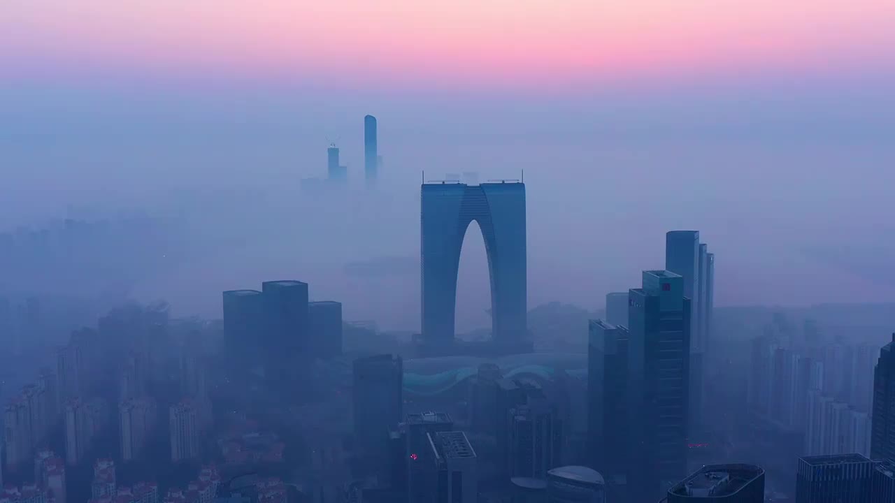 苏州园区清晨日出平流雾视频素材