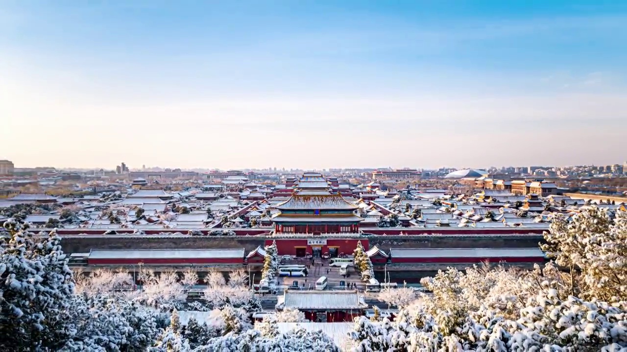 景山故宫雪景延时视频素材