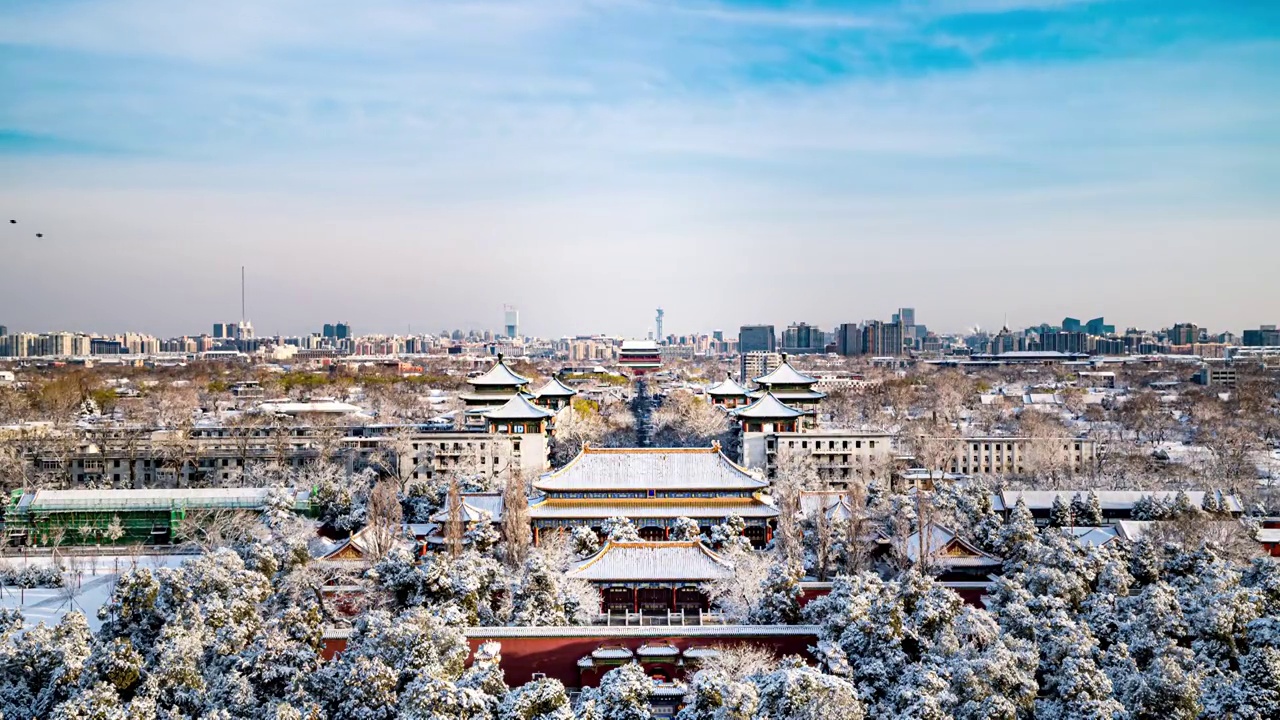 景山鼓楼雪景延时视频素材