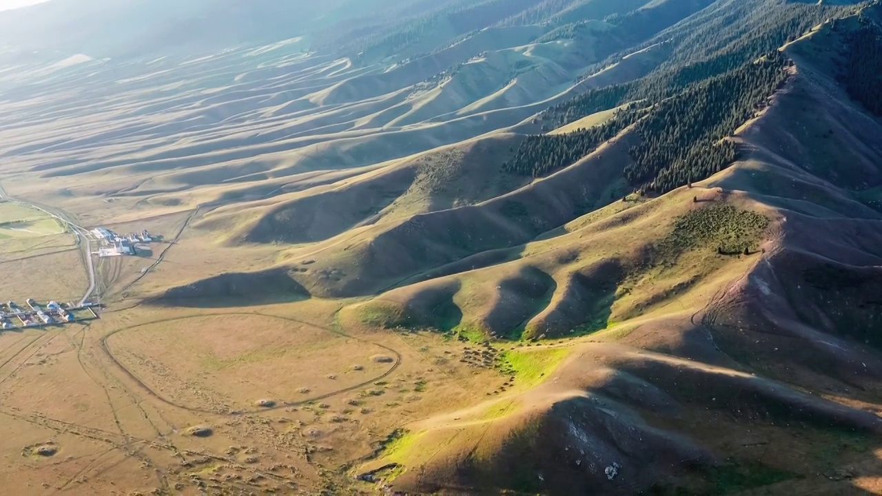 航拍中国新疆山自然风景在日出视频素材