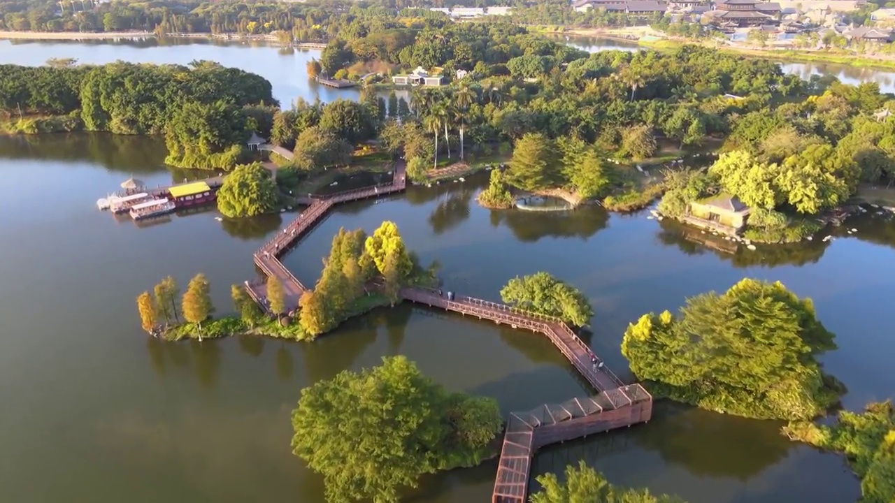 航拍广州海珠湖海珠湿地生态都市风光视频素材