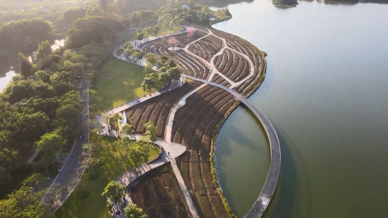 航拍广州海珠湖海珠湿地生态都市风光视频素材