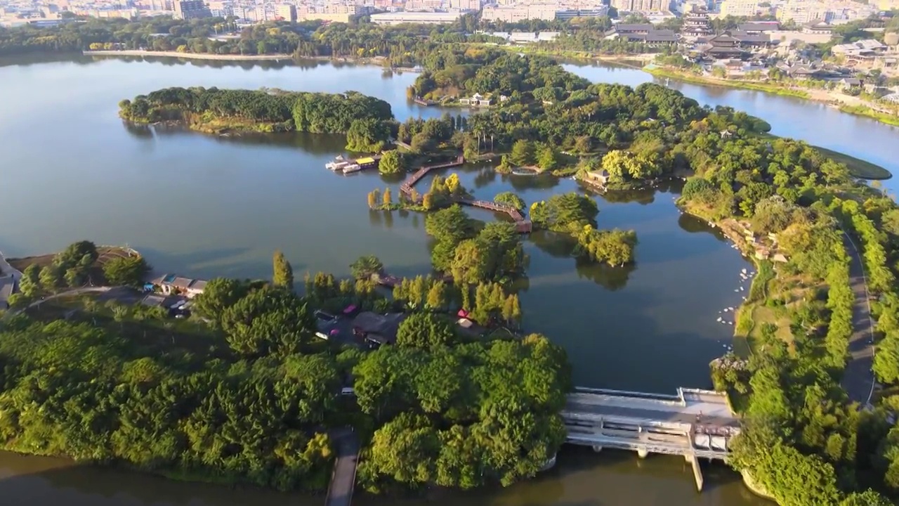 航拍广州海珠湖海珠湿地生态都市风光视频素材