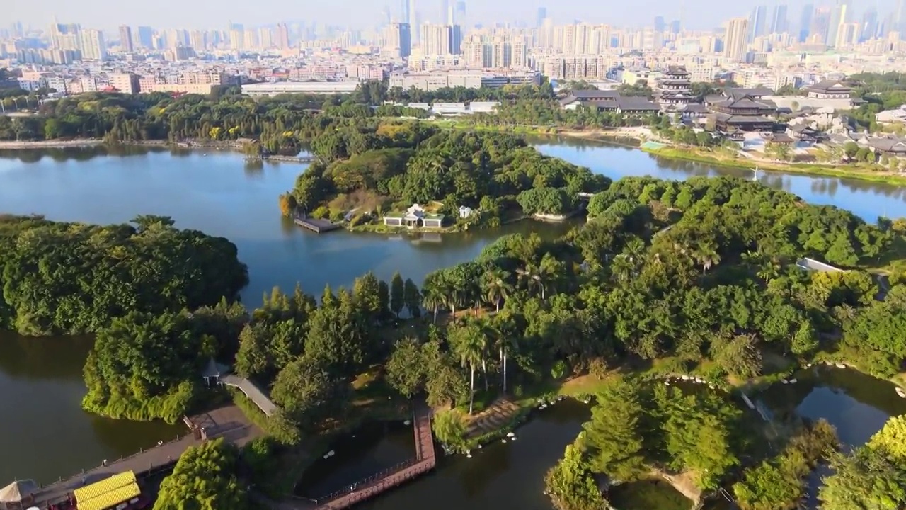 航拍广州海珠湖海珠湿地生态都市风光视频素材