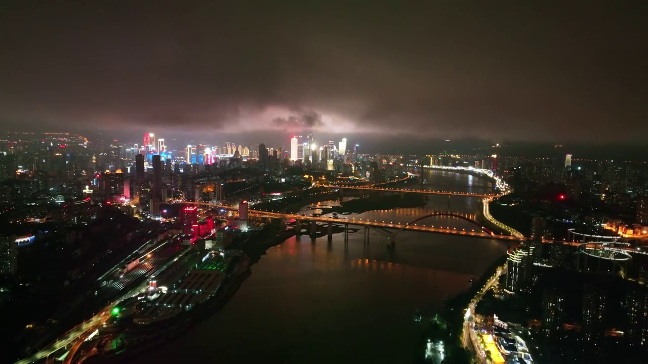 航拍长江都市夜景风光视频素材