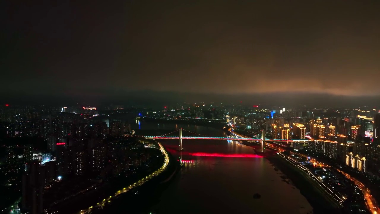 航拍长江都市夜景风光视频素材