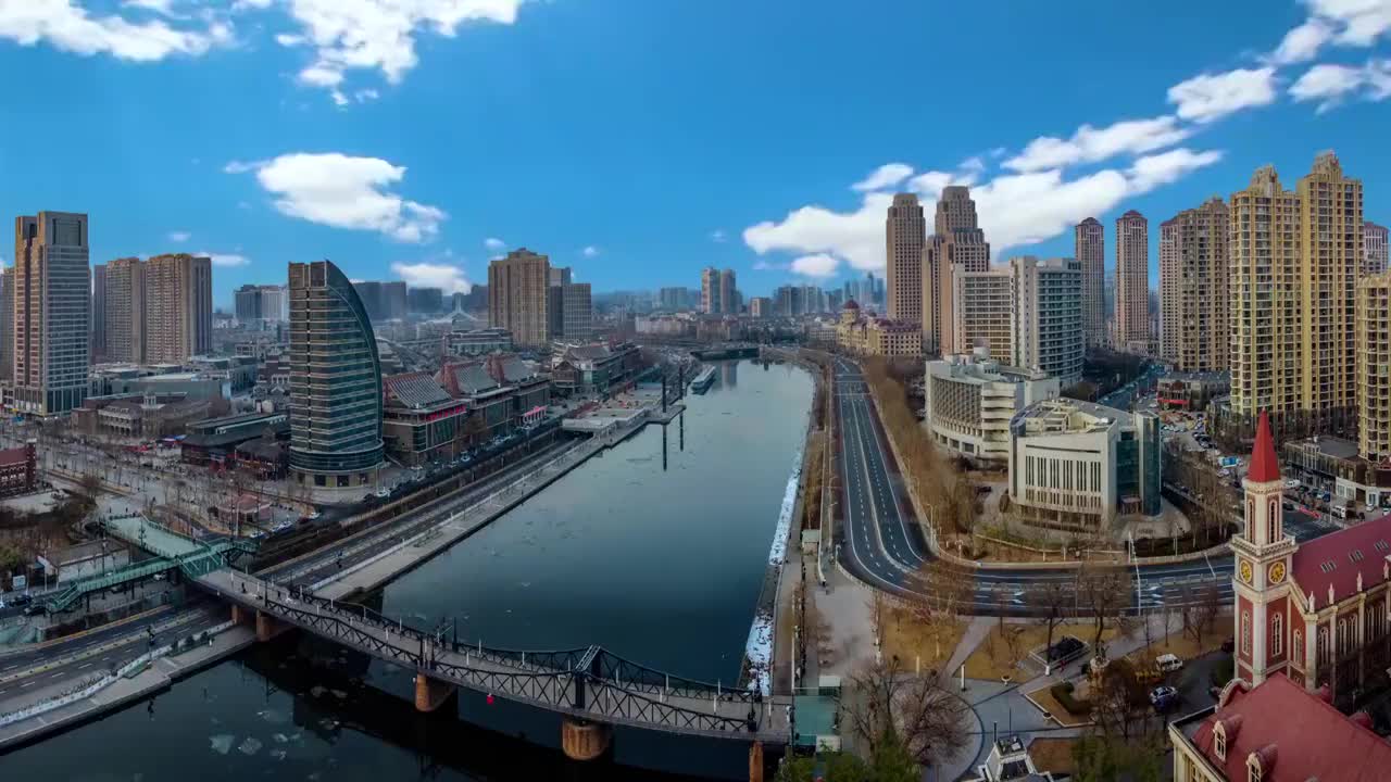 天津 海河广场 金湾广场 世纪钟 海河 天津之眼视频素材