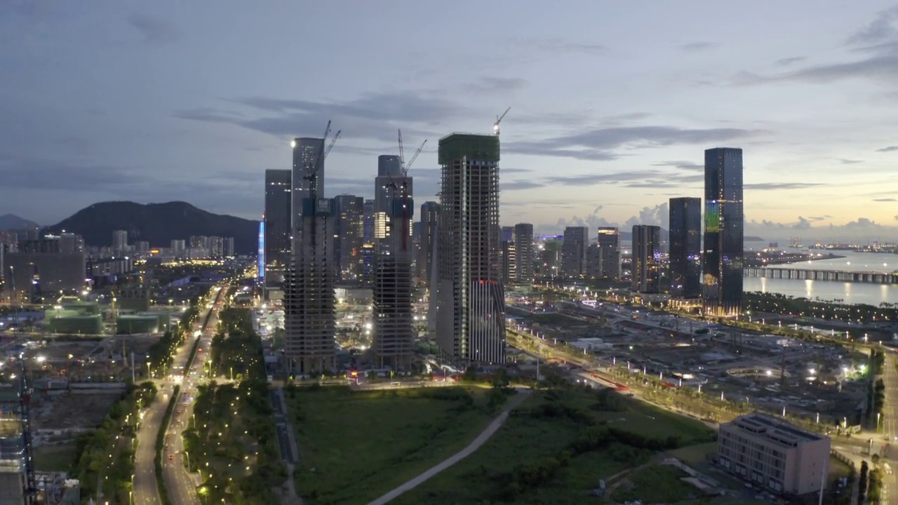 深圳前海片区夜景航拍视频素材