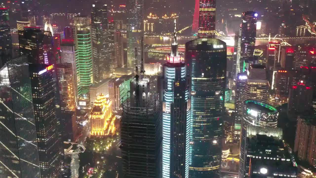 航拍广州城市风光建筑楼宇灯光夜景视频素材