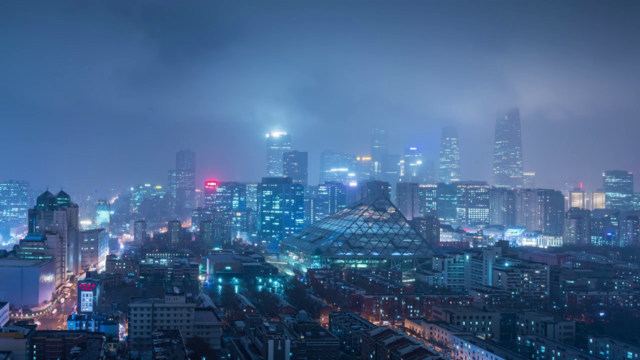 北京国贸城市天际线夜景视频素材