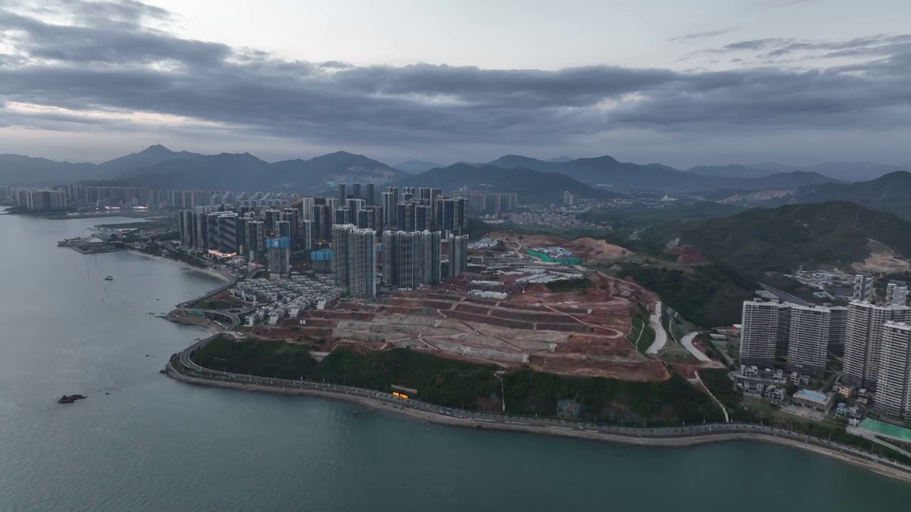 广东省惠州市惠东县亚婆角海滨度假区惠州湾跨海大桥航拍视频素材