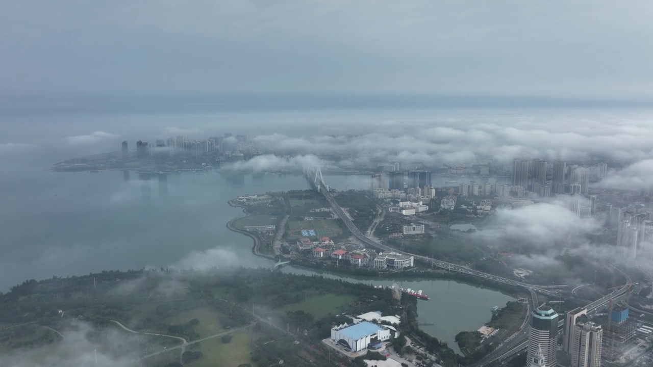 海南省海口市城市云海航拍视频下载