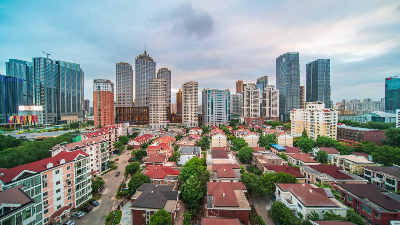 中国辽宁沈阳市城市风景天际线黄昏日落夜景视频素材