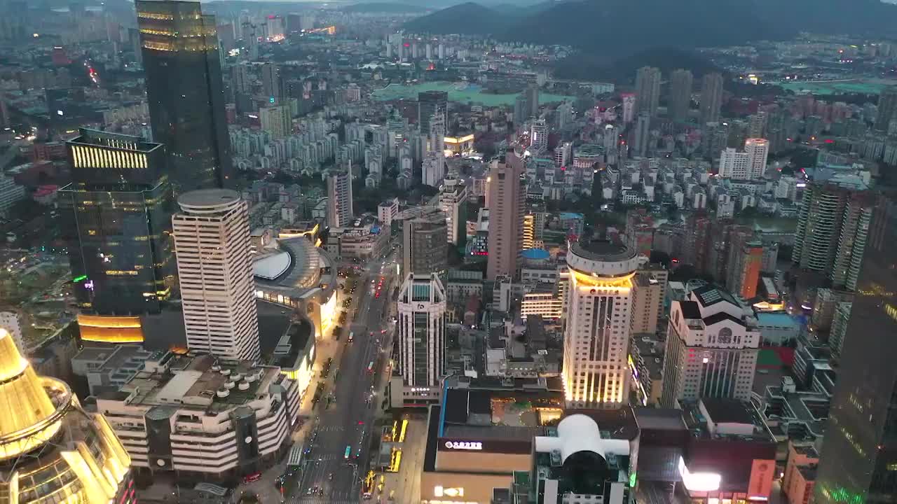 航拍无锡市CBD黄昏夜景视频素材