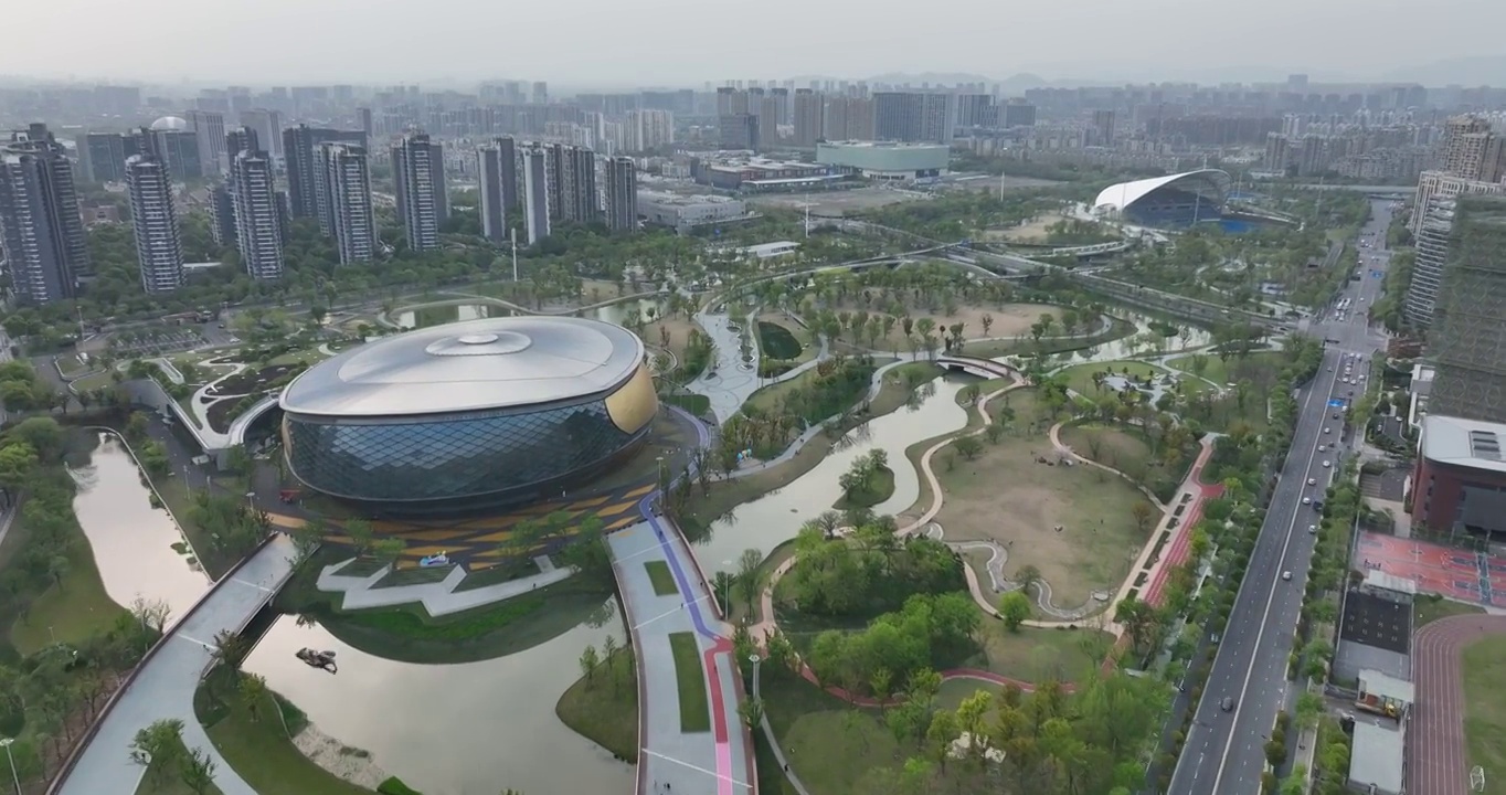 航拍杭州亚运场馆大运河亚运公园全景视频素材