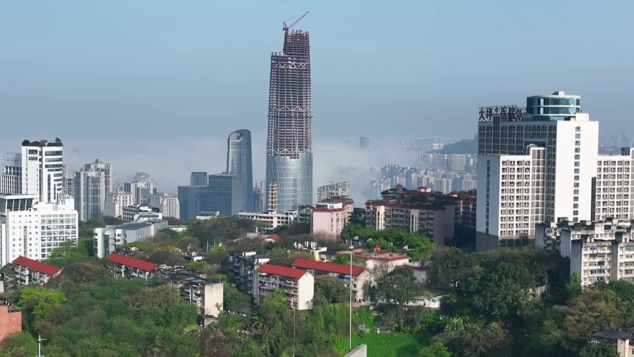 航拍重庆嘉陵江清晨云景风光视频素材