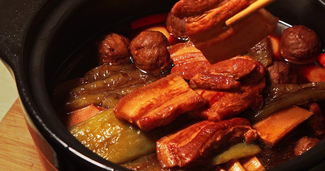 甏肉干饭，红烧猪肉视频素材