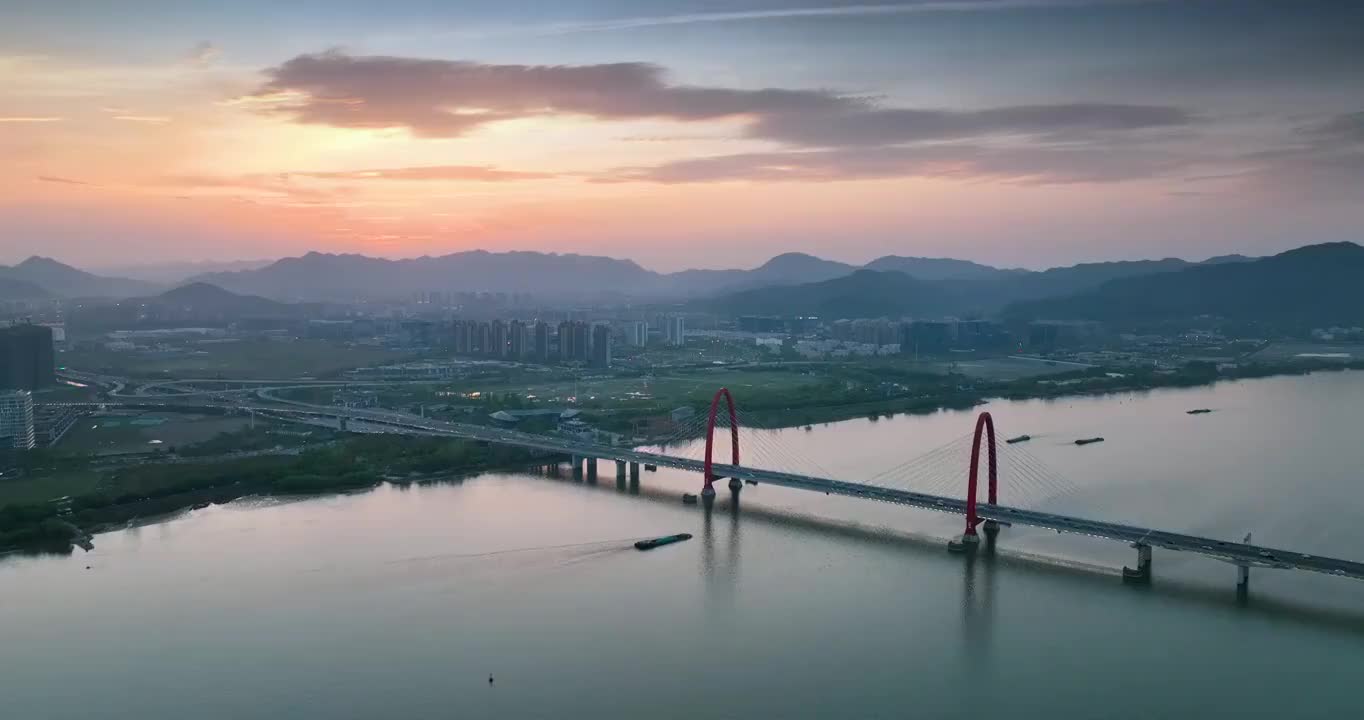 航拍杭州之江大桥风景视频素材