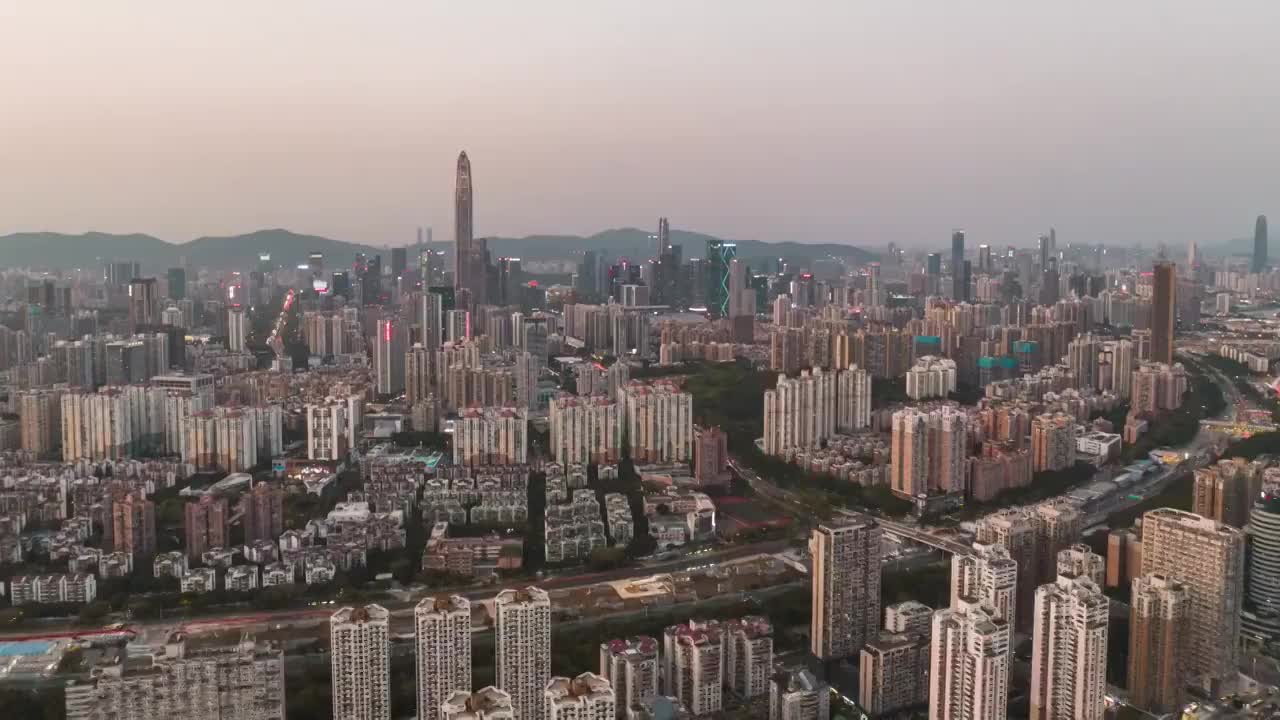 4K延时航拍深圳福田区CBD建筑群夜景视频素材