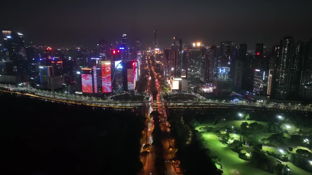 航拍深圳南山区高新园建筑群夜景视频素材