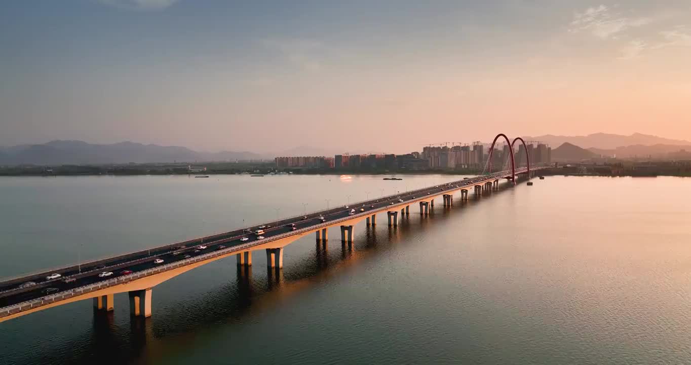 航拍杭州之江大桥风景视频素材