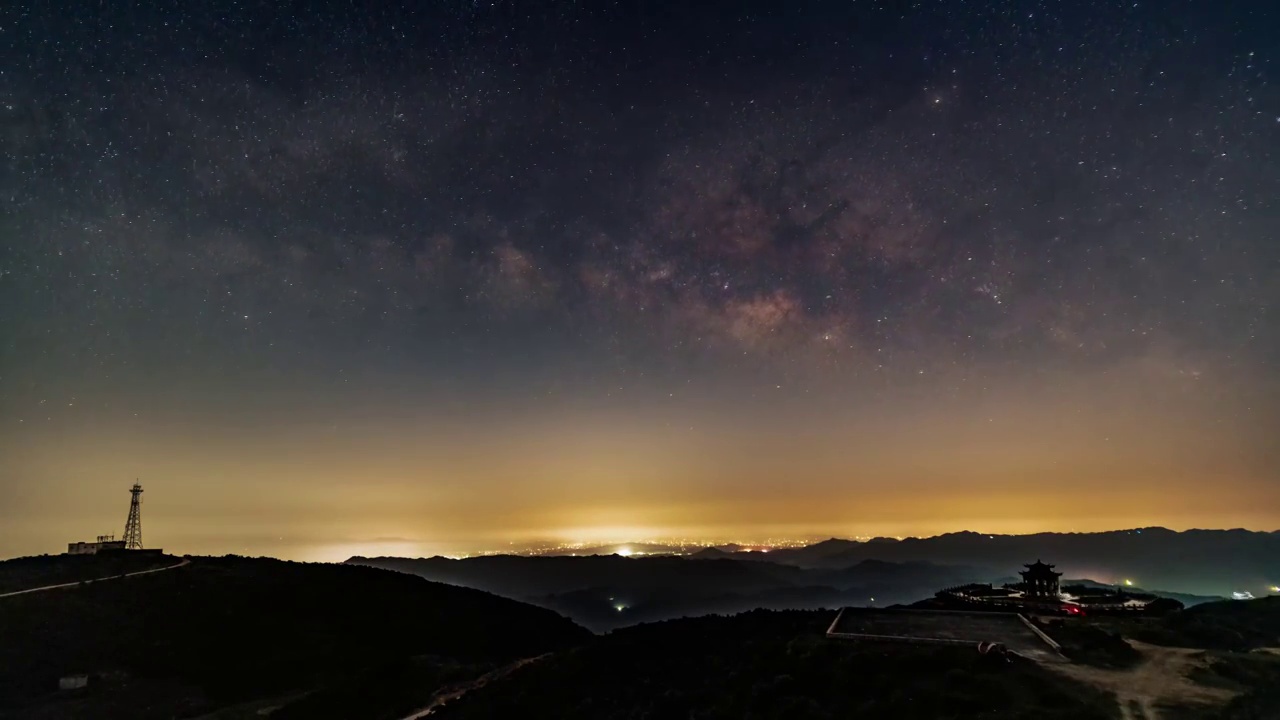 鸿图嶂银河夜转日延时，8K，夜景，银河视频下载