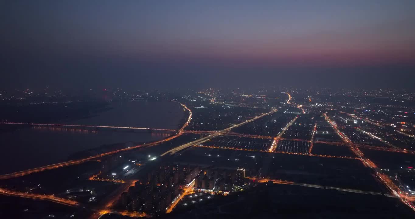 航拍杭州金沙湖公园城市风光夜景视频素材