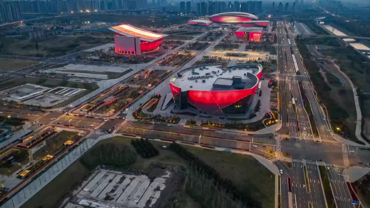 城市大型体育馆夜景航拍视频素材