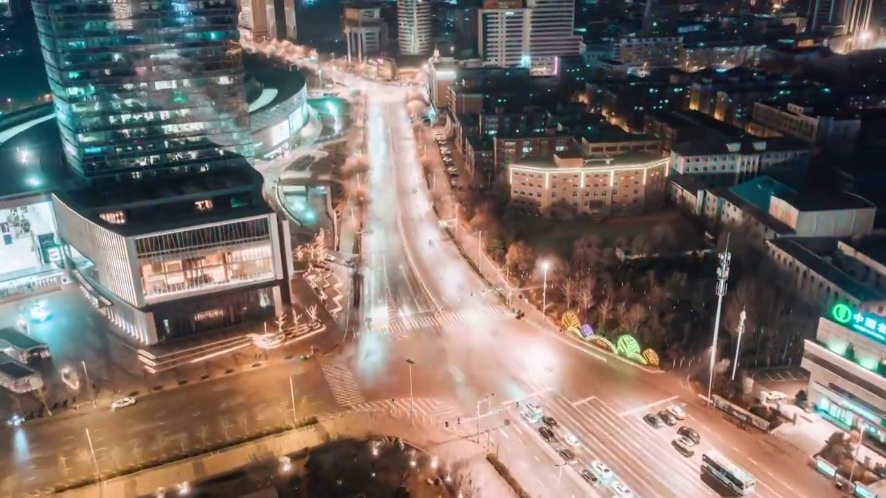 沈阳市府恒隆夜景航拍延时素材视频素材