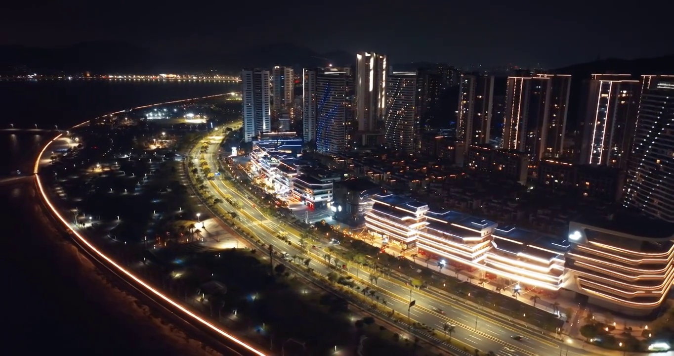 航拍珠海唐家湾格力海岸夜景视频素材