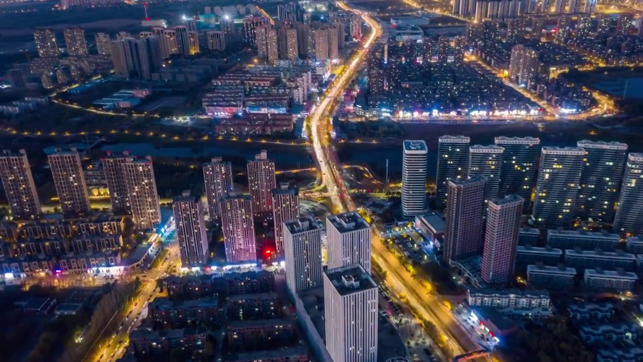 沈阳市沈北新区蒲河航拍夜景延时视频素材