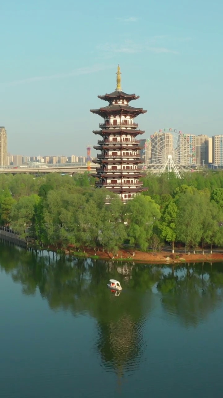 航拍湖南长沙洋湖湿地公园log素材视频素材