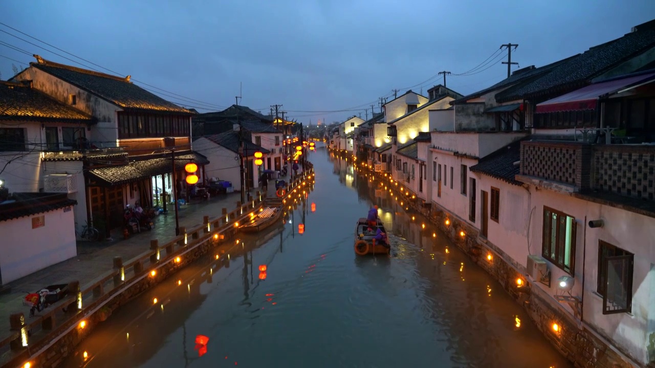 苏州七里山塘街夜景视频素材