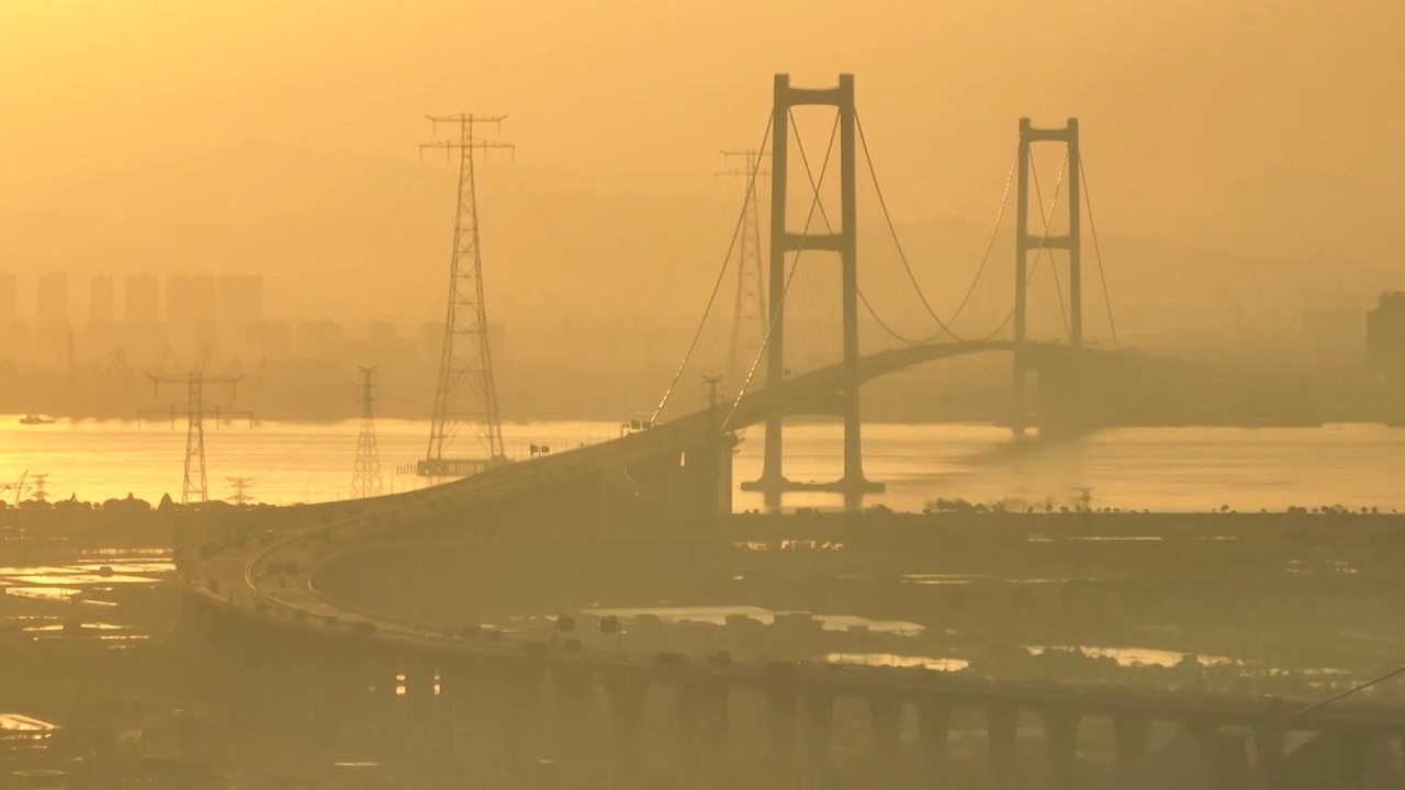 航拍广州南沙自贸区城市风光实景视频素材