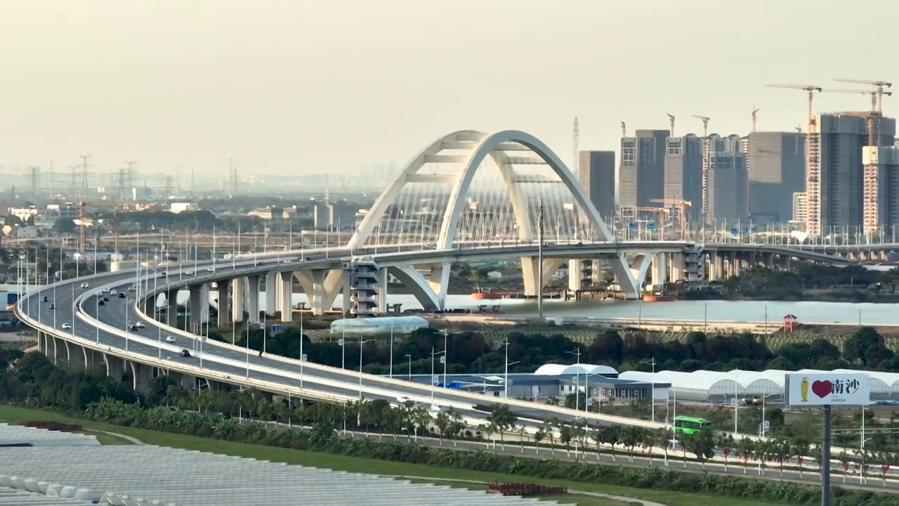 航拍广州南沙自贸区城市风光实景视频素材