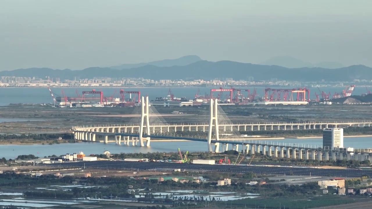 航拍广州南沙自贸区城市风光实景视频素材