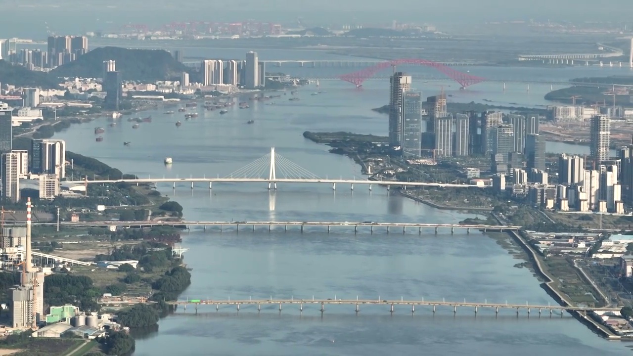 航拍广州南沙自贸区城市风光实景视频素材