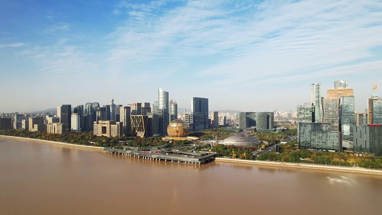 航拍杭州钱江新城CBD现代建筑和城市风光视频素材