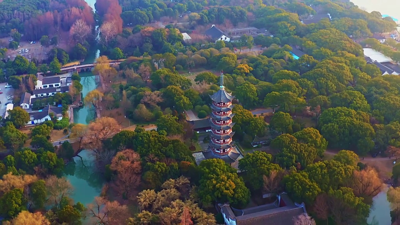 航拍中国上海青浦大观园园林视频素材